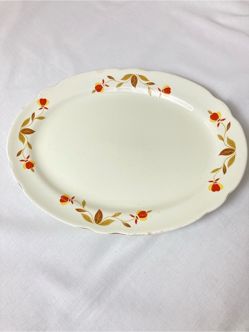 Vintage Jewel Tea Hall Autumn Leaf 11.5" Oval Platter.